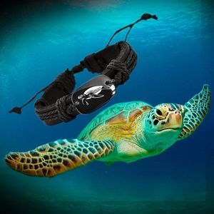 Sea Turtle Black Vegan Leather Bracelet Wristband